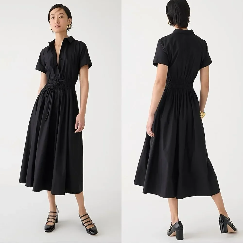 NWT J Crew Elena shirtdress in cotton poplin in black